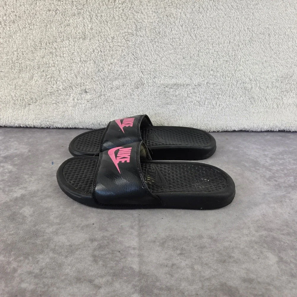 Nike Benassi JDI Slides Black White Swoosh Athletic Sandals 343881-061 Mens 6